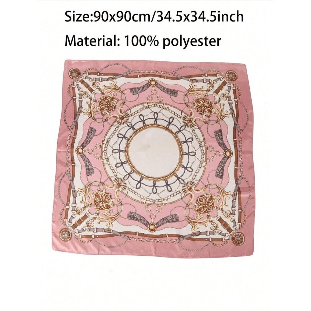 ✨Elegant Bandana Square Silky Scarf PINK Geometric Versatile Soft Luxury hijab✨ - Picture 6 of 6
